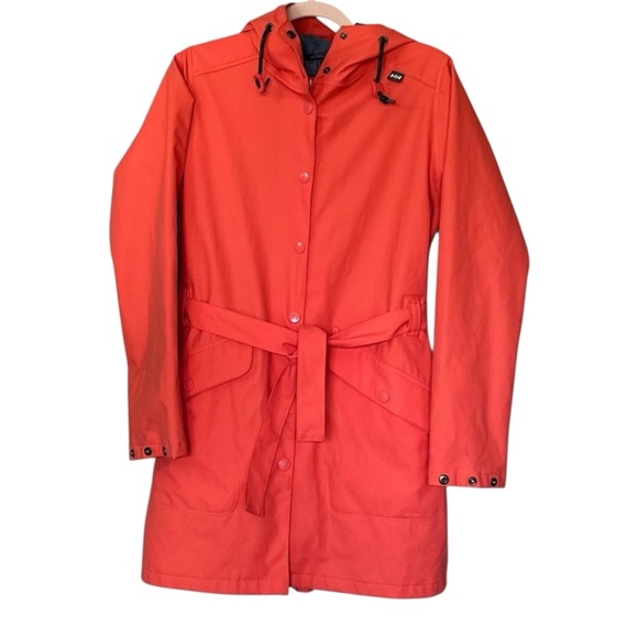Helly Hansen Women's Orange Kirkwall Rain Jacket/Trenchcoat Blue Chambray Lining - Picture 1 of 7